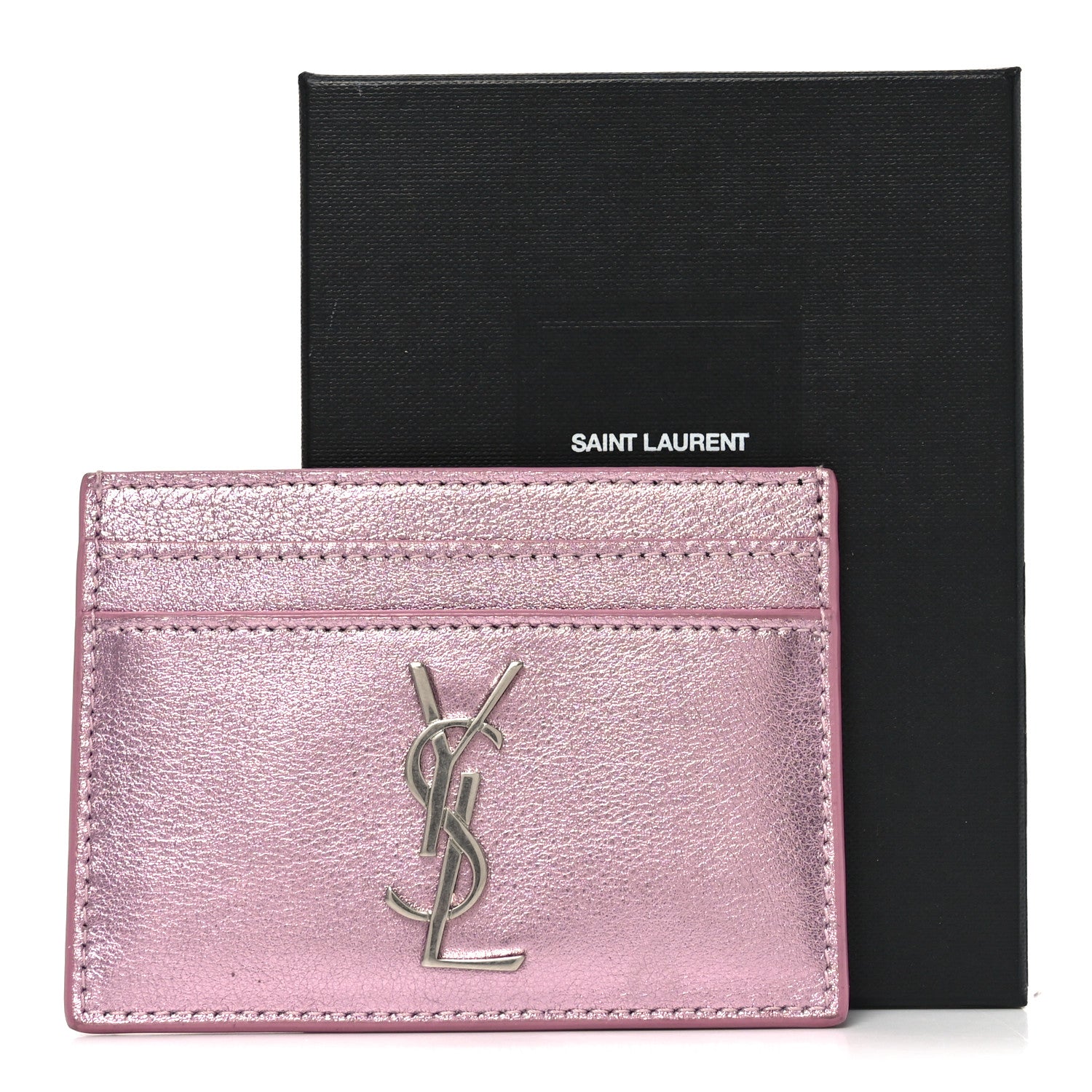 Saint Laurent Metallic Calfskin Monogram Credit Card Case Pink 8 of 8