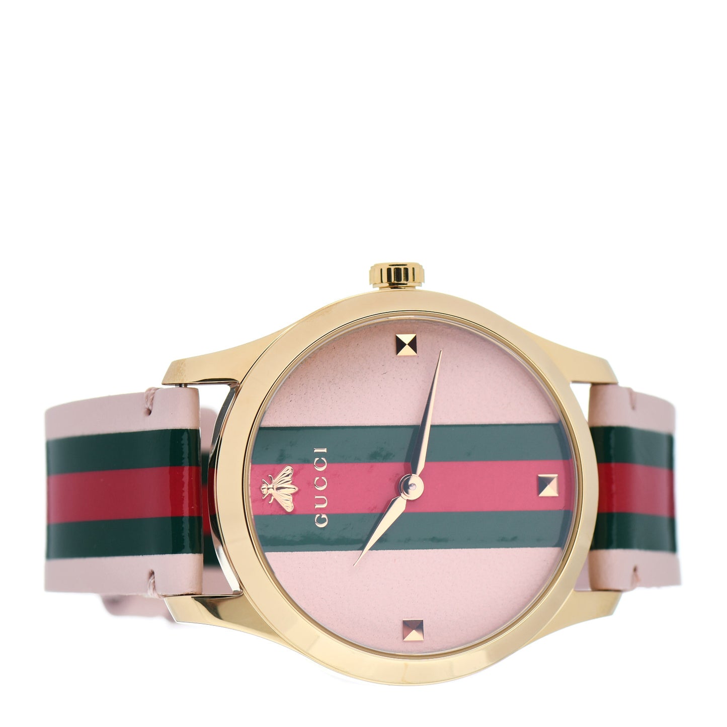 Stainless Steel Calfskin 38mm G-Timeless Stripe Web Quartz Watch Pink