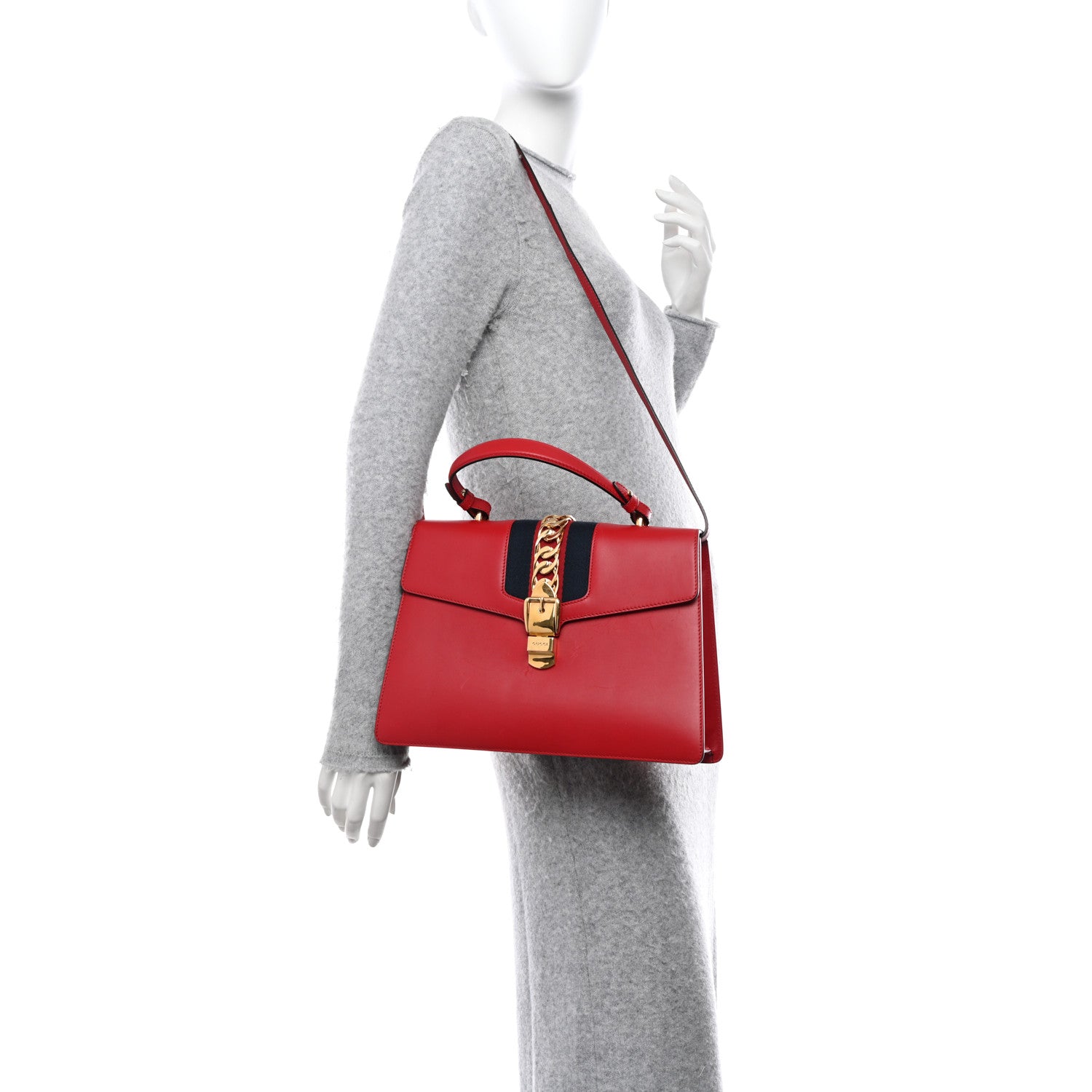 Gucci Calfskin Medium Sylvie Top Handle Bag Hibiscus Red 2 of 21