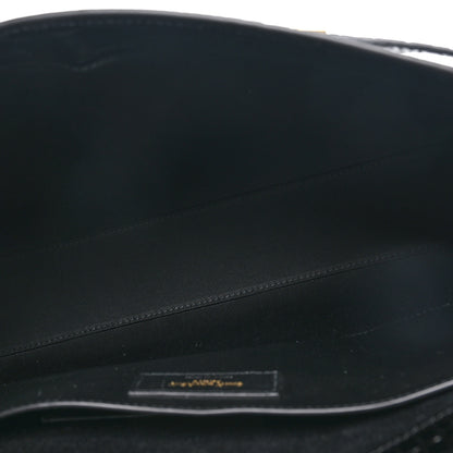 Saint Laurent Shiny Calfskin Crocodile Embossed Manhattan Baguette Black 5 of 9