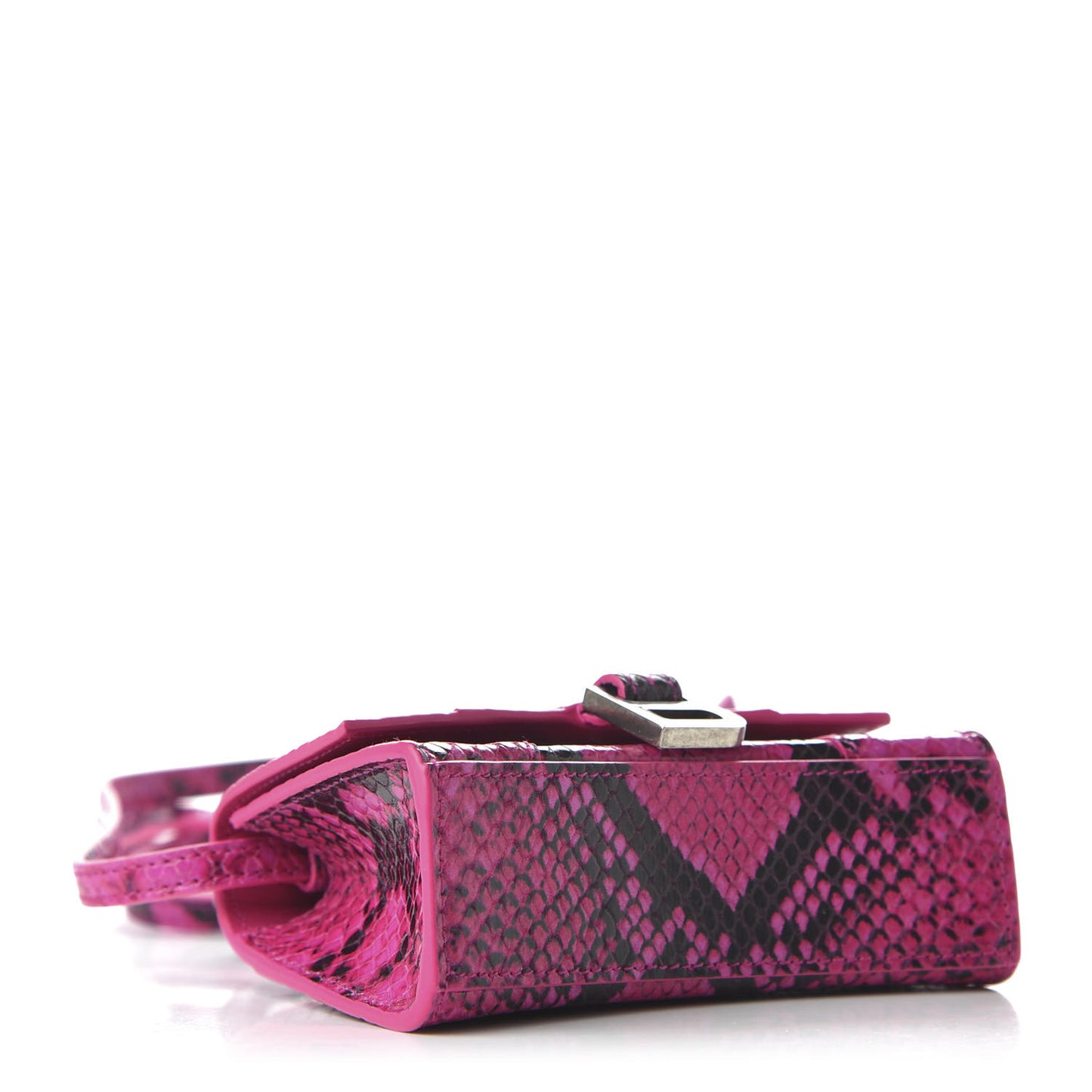Shiny Calfskin Python Effect Hourglass Top Handle Bag Mini Fuchsia Black