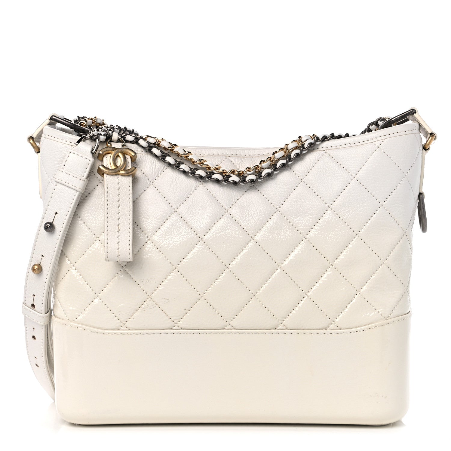 Chanel Patent Goatskin Quilted Medium Gabrielle Hobo White 1 of 10
