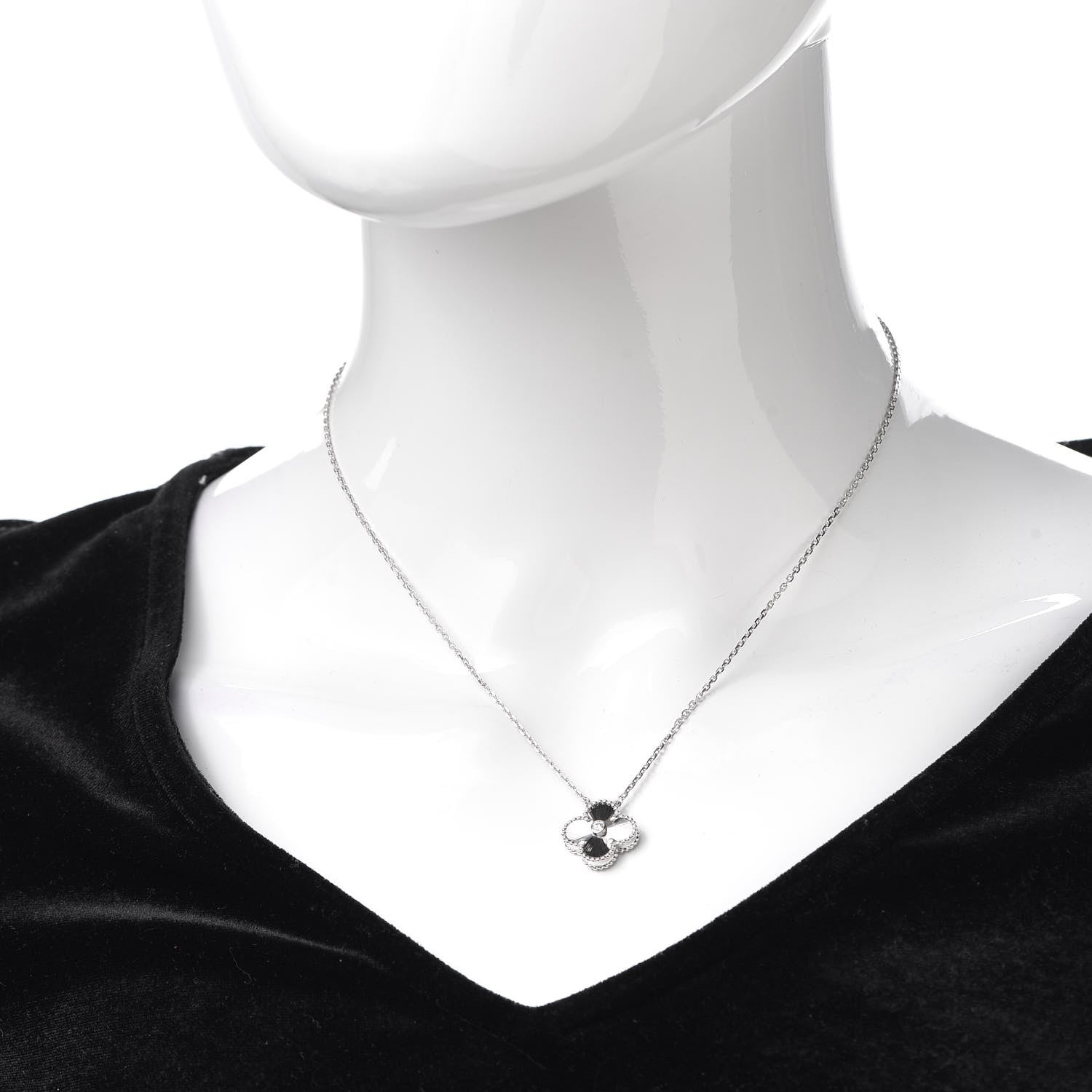 Van Cleef & Arpels 18K White Gold Diamond Guilloche Vintage Alhambra Pendant Necklace 2 of 7