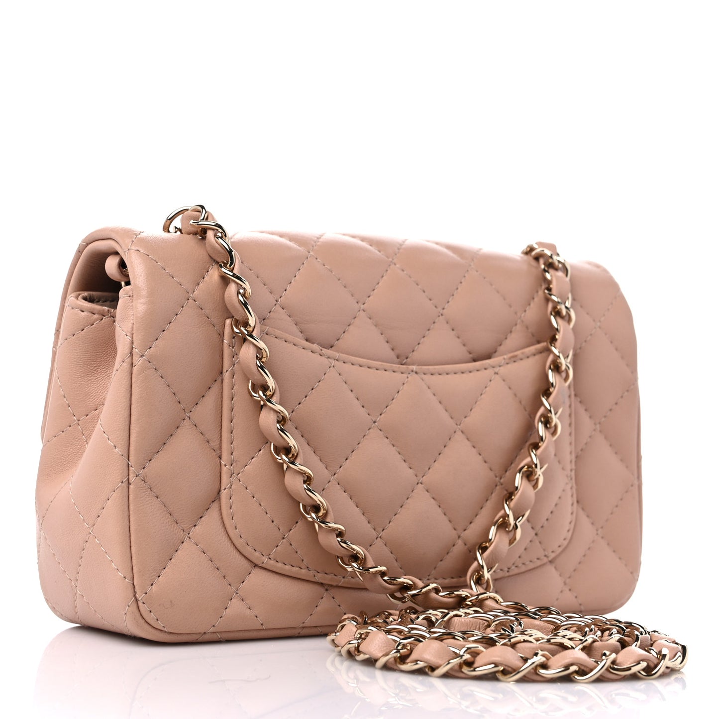 Lambskin Quilted Mini Rectangular Flap Beige