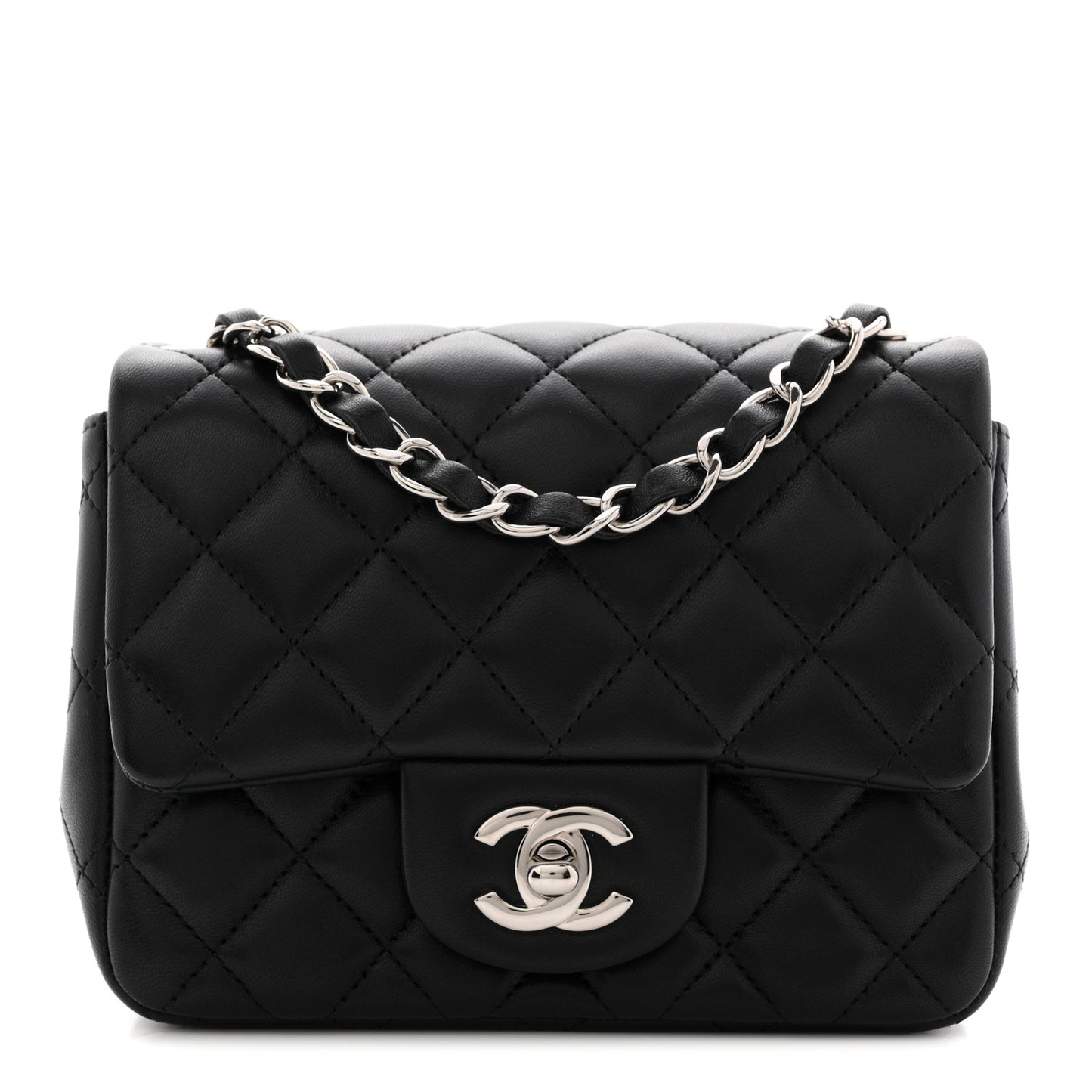 Lambskin Quilted Mini Square Flap Black
