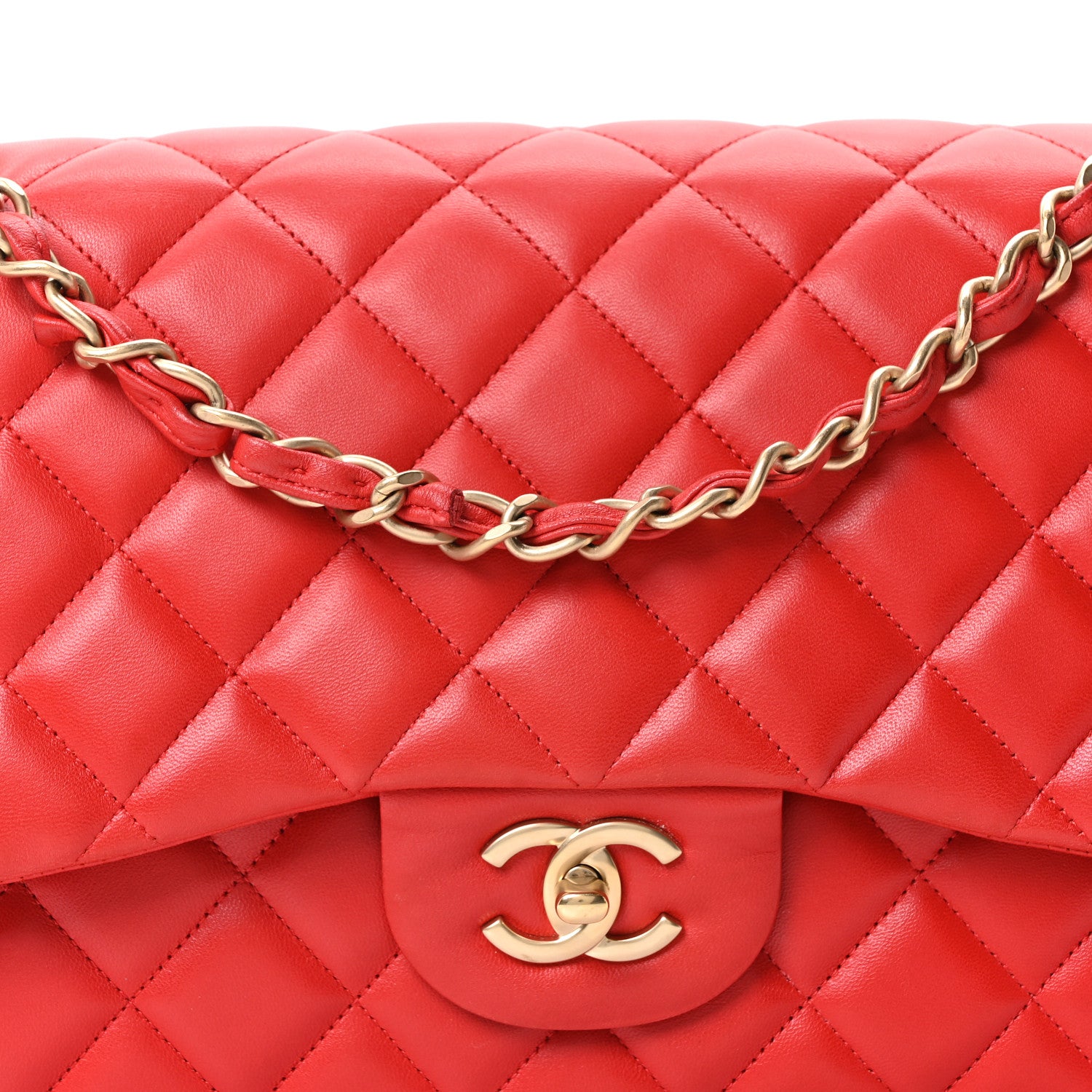 Chanel Lambskin Quilted Jumbo Double Flap Red 1871107 – FASHIONPHILE