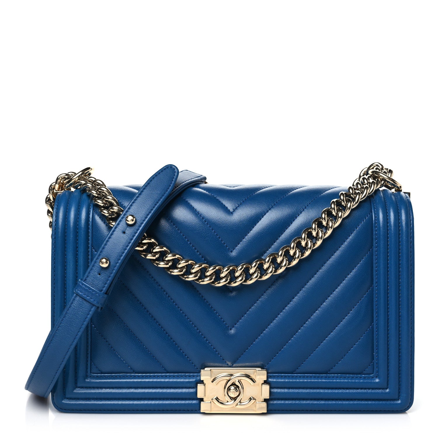 Chanel Lambskin Chevron Quilted New Medium Boy Flap Blue 1 of 10