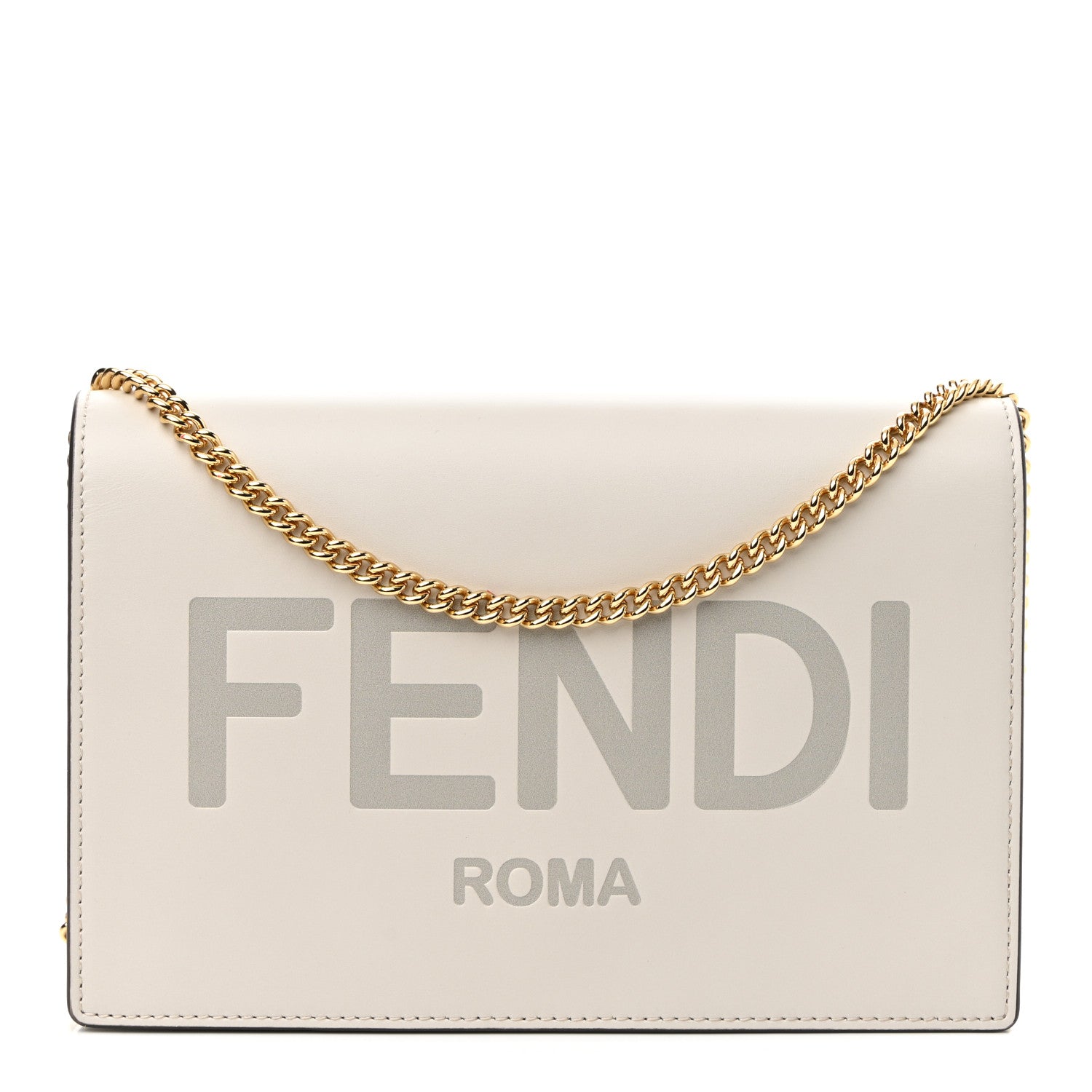 Fendi Vitello King Tamponato Logo Embossed Medium Wallet On Chain White Ice 1 of 9