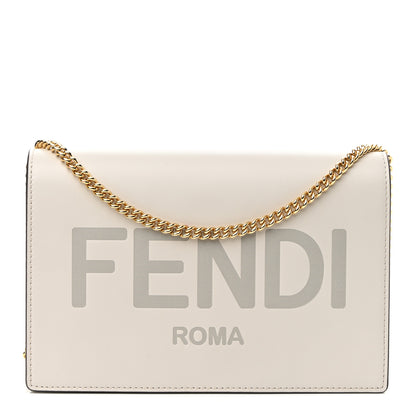 Fendi Vitello King Tamponato Logo Embossed Medium Wallet On Chain White Ice 1 of 9