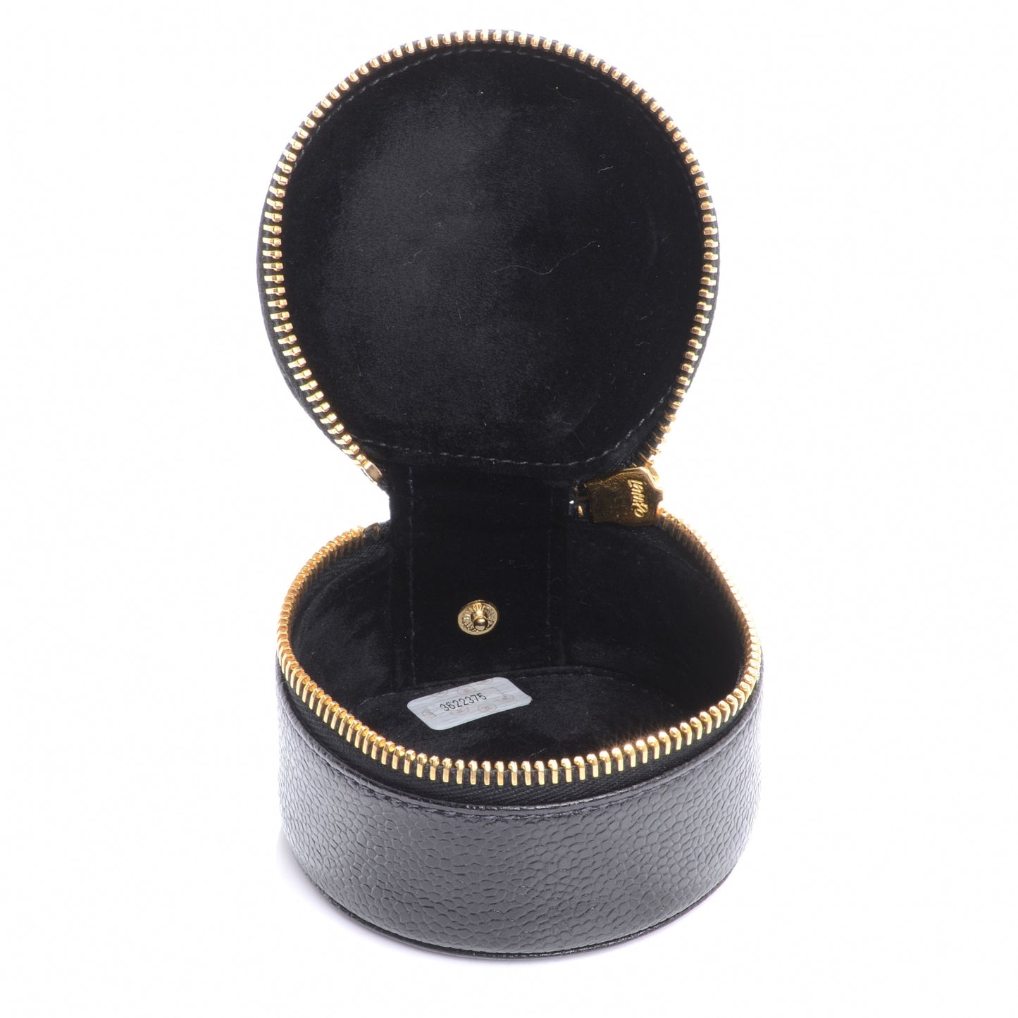 Caviar Round Jewelry Travel Case Black