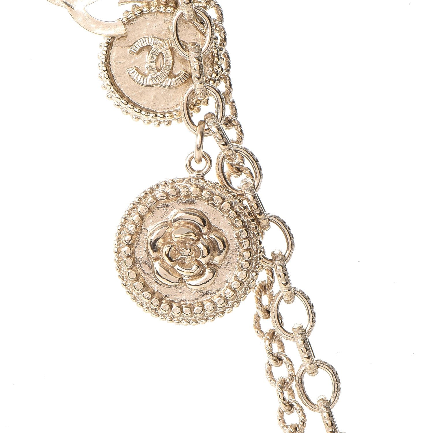 Chanel CC Coco Camellia Coin Necklace Gold 11 of 12