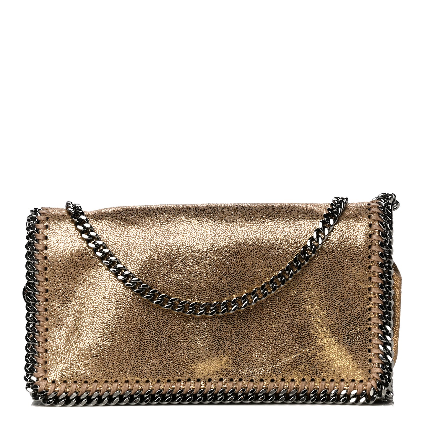Metallic Crackle Shaggy Deer Falabella Crossbody Bag Gold
