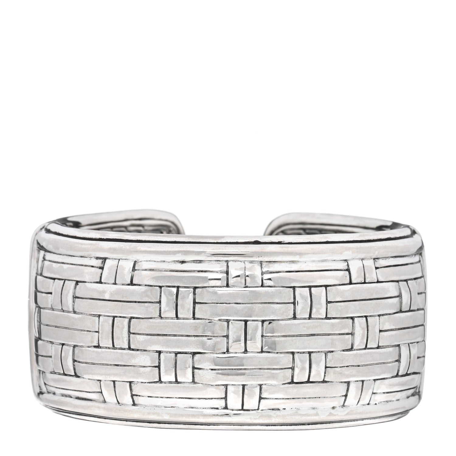 John Hardy Sterling Silver Wide Bedeg Basket Weave Kick Cuff Bracelet 1 of 3