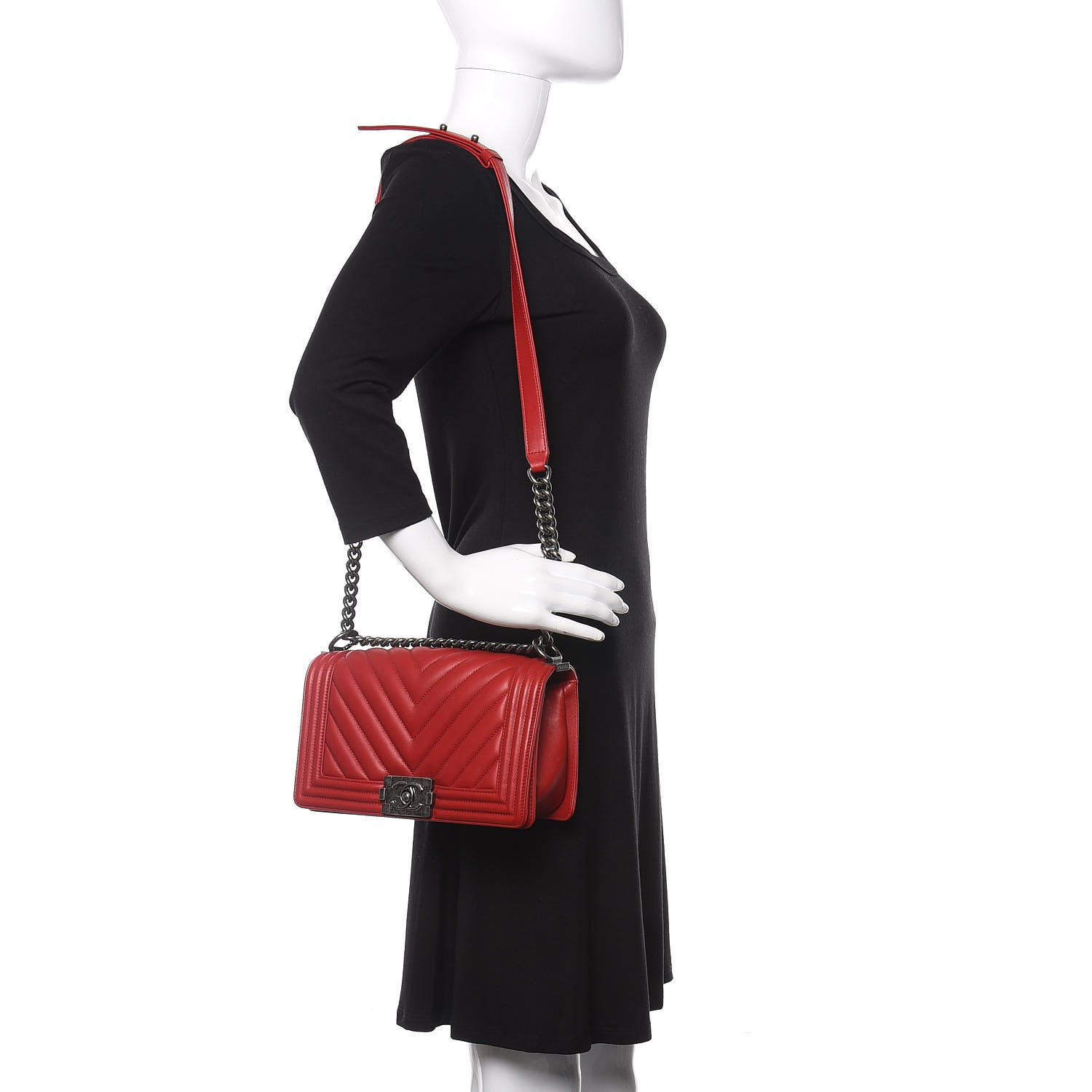 Chanel Calfskin Chevron Quilted Medium Boy Flap Red 2 of 11