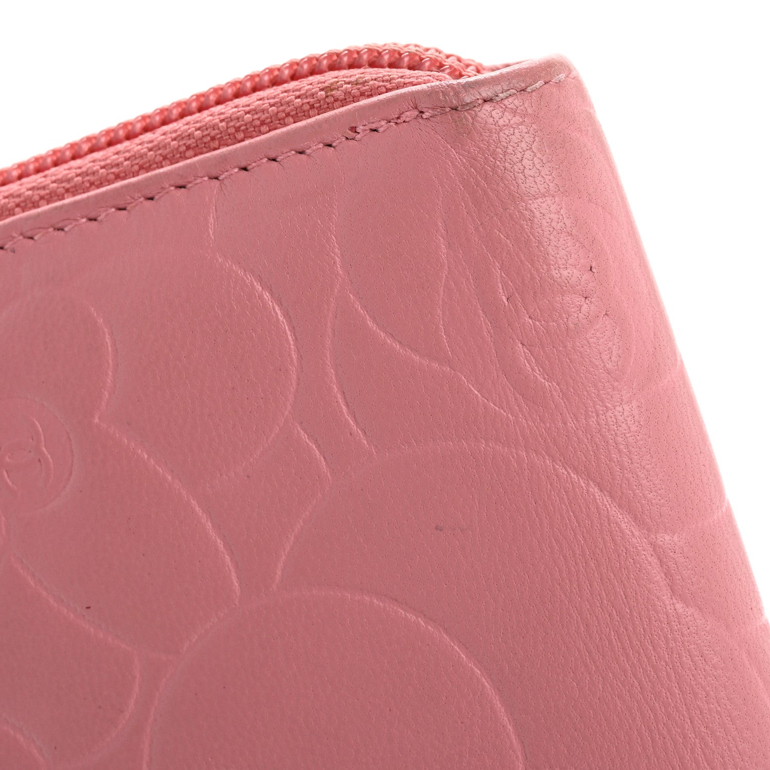 Chanel Lambskin Camellia Embossed Zip Around Organizer Wallet Pink 20 of 22