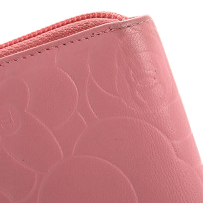 Chanel Lambskin Camellia Embossed Zip Around Organizer Wallet Pink 20 of 22