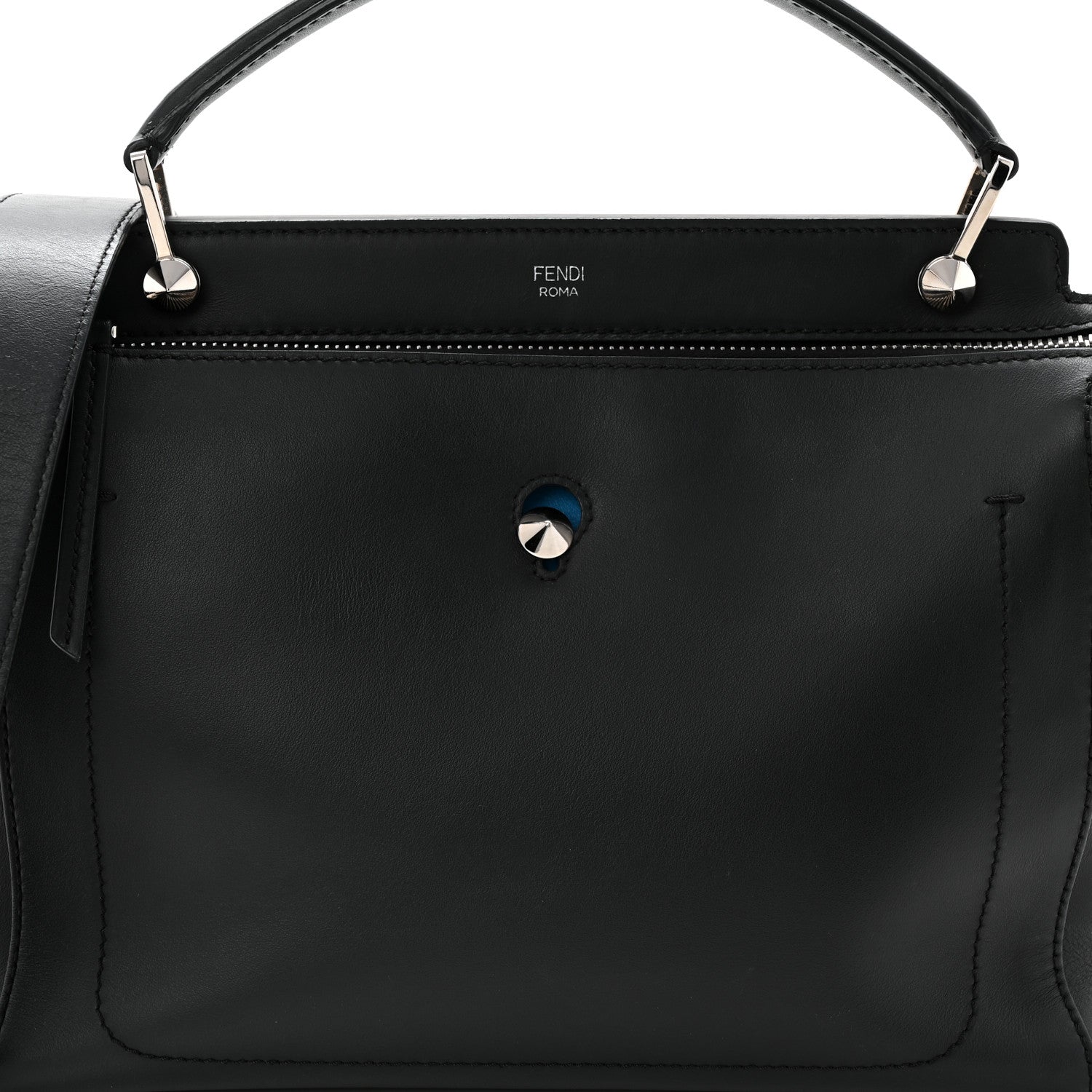 Fendi Vitello Baltico Dolce DotCom Satchel Black Blue Royal 7 of 10