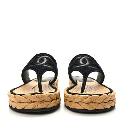 Chanel Terry Cloth Raffia CC Logo Thong Sandals 39 Black 2 of 12