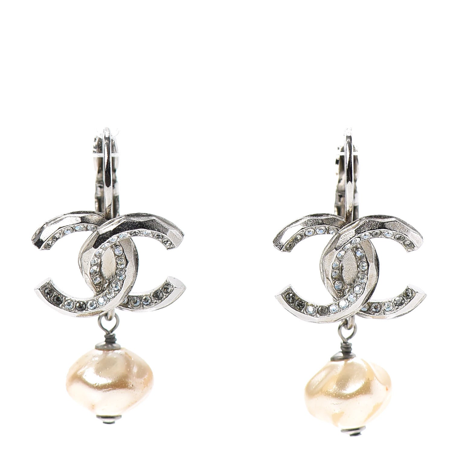 Chanel Crystal Pearl CC Drop Earrings Silver 1 of 4