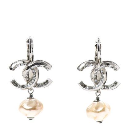 Chanel Crystal Pearl CC Drop Earrings Silver 1 of 4