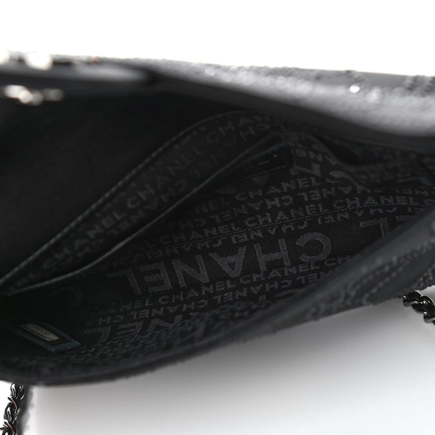 Satin Crystal Camellia Clutch On Chain Bag Black