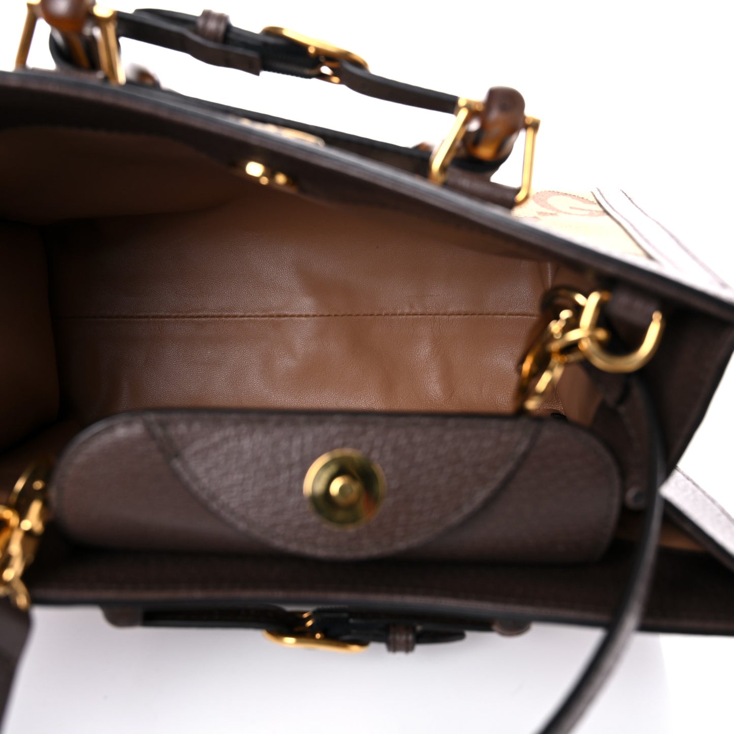 Monogram Jumbo GG Textured Dollar Calfskin Small Diana Tote Bag Camel Ebony New Acero