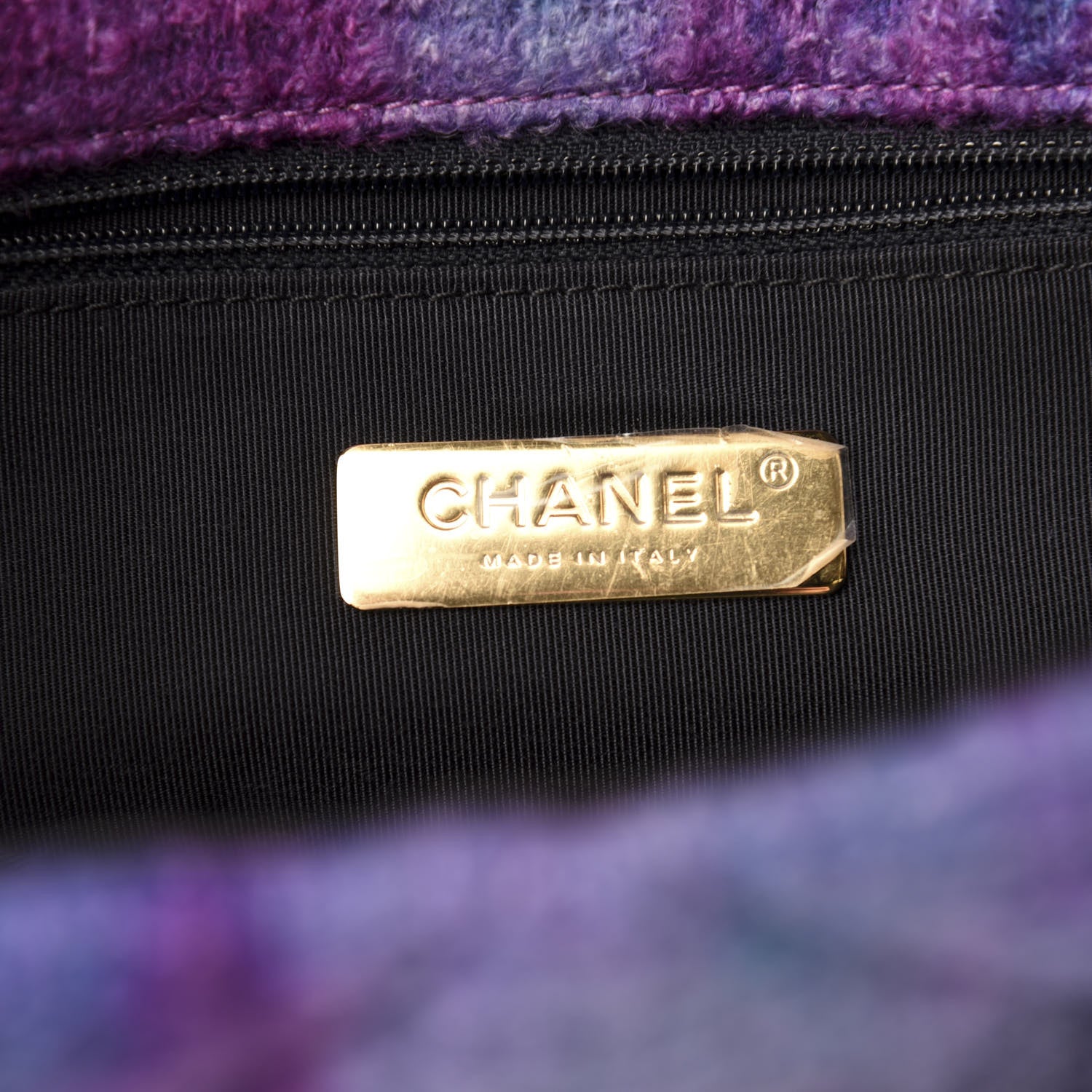 Chanel Wool Tweed Quilted Large 19 Flap Purple Black Blue 8 of 11