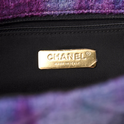 Chanel Wool Tweed Quilted Large 19 Flap Purple Black Blue 8 of 11