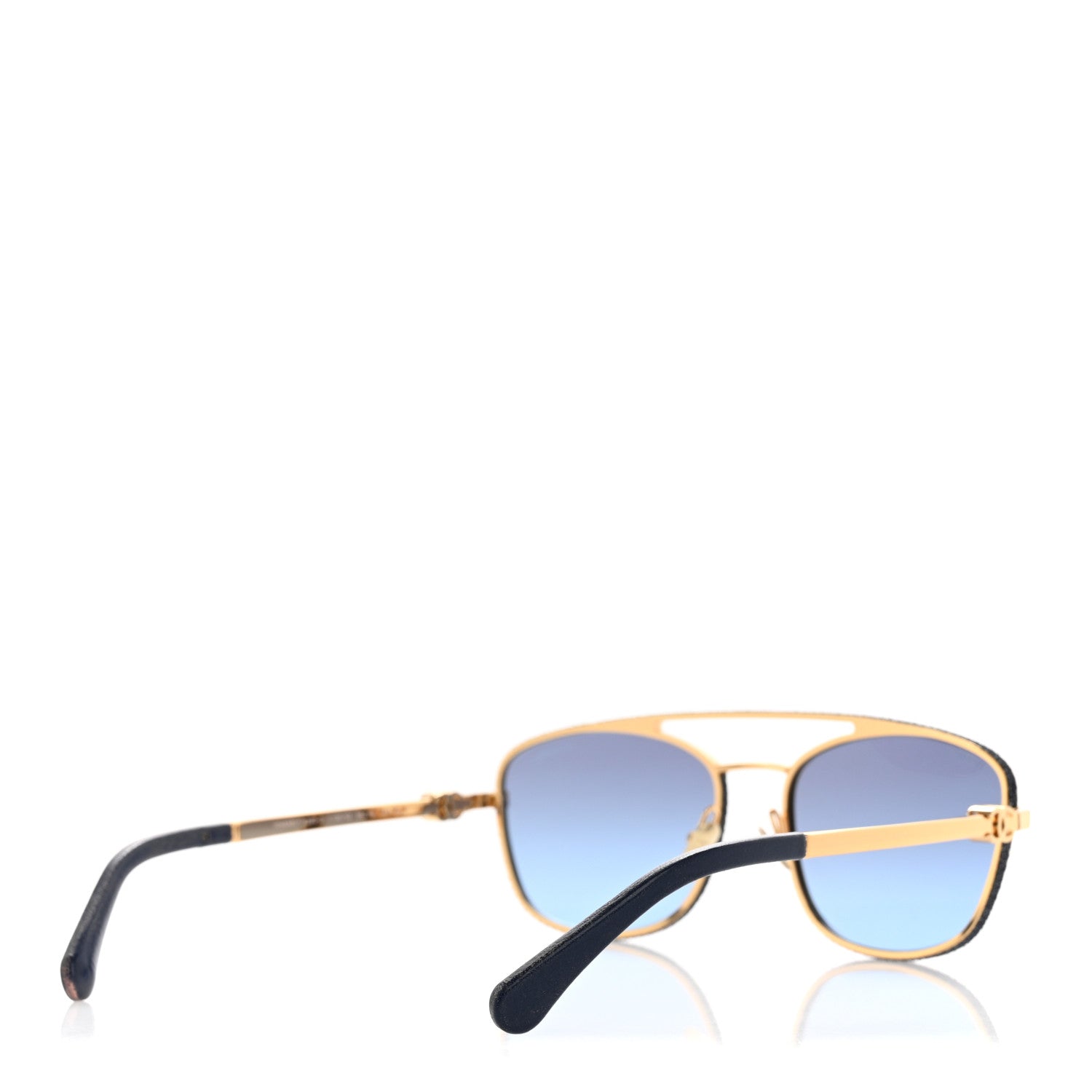 Chanel Metal Calfskin Denim Pilot Sunglasses 4290-Q Gold Blue 3 of 8