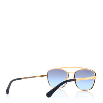 Chanel Metal Calfskin Denim Pilot Sunglasses 4290-Q Gold Blue 3 of 8