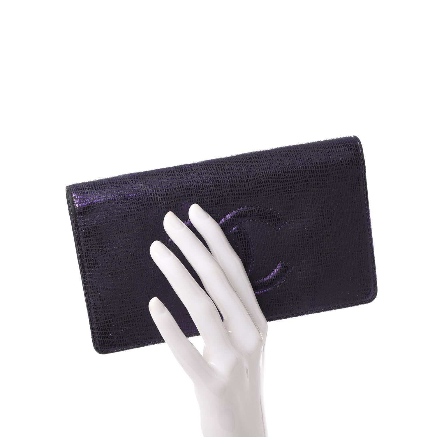 Chanel Iridescent Lizard Embossed Yen Wallet Purple 2 of 13