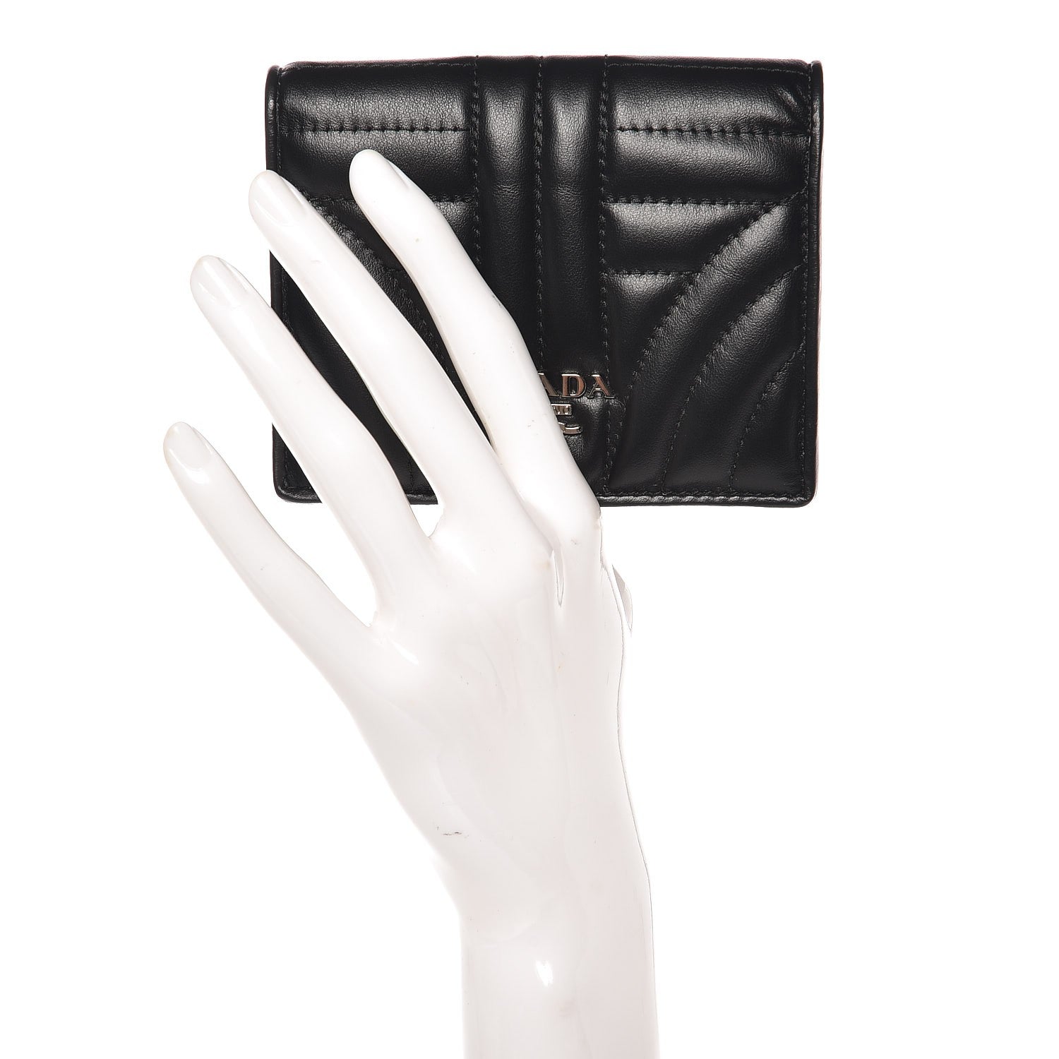 Prada Soft Calfskin Impunture Diagramme Wallet Black 2 of 7