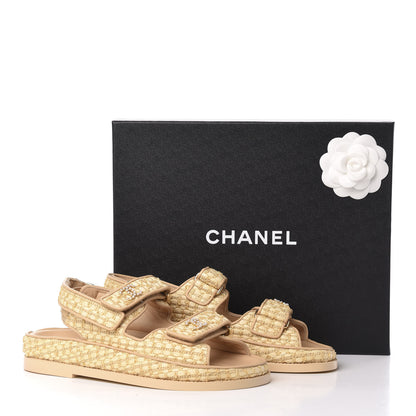 Chanel Braided Fabric Velcro Dad Sandals 36.5 Beige 9 of 9