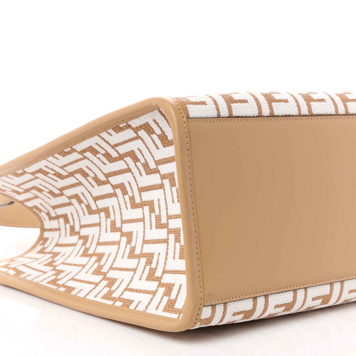 Woven Fabric Calfskin FF Medium Fendi Sunshine Shopper Tote Natural White Dark Honey