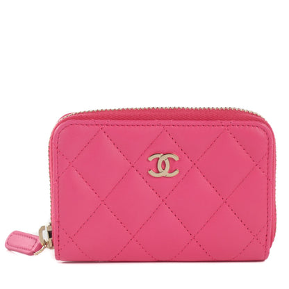 Chanel Lambskin Quilted Zip Around Coin Purse Wallet Fuchsia 1 of 7