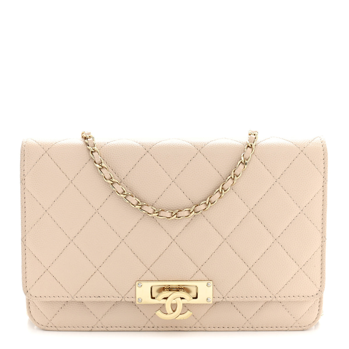 Caviar Quilted Golden Class Wallet On Chain WOC Light Beige