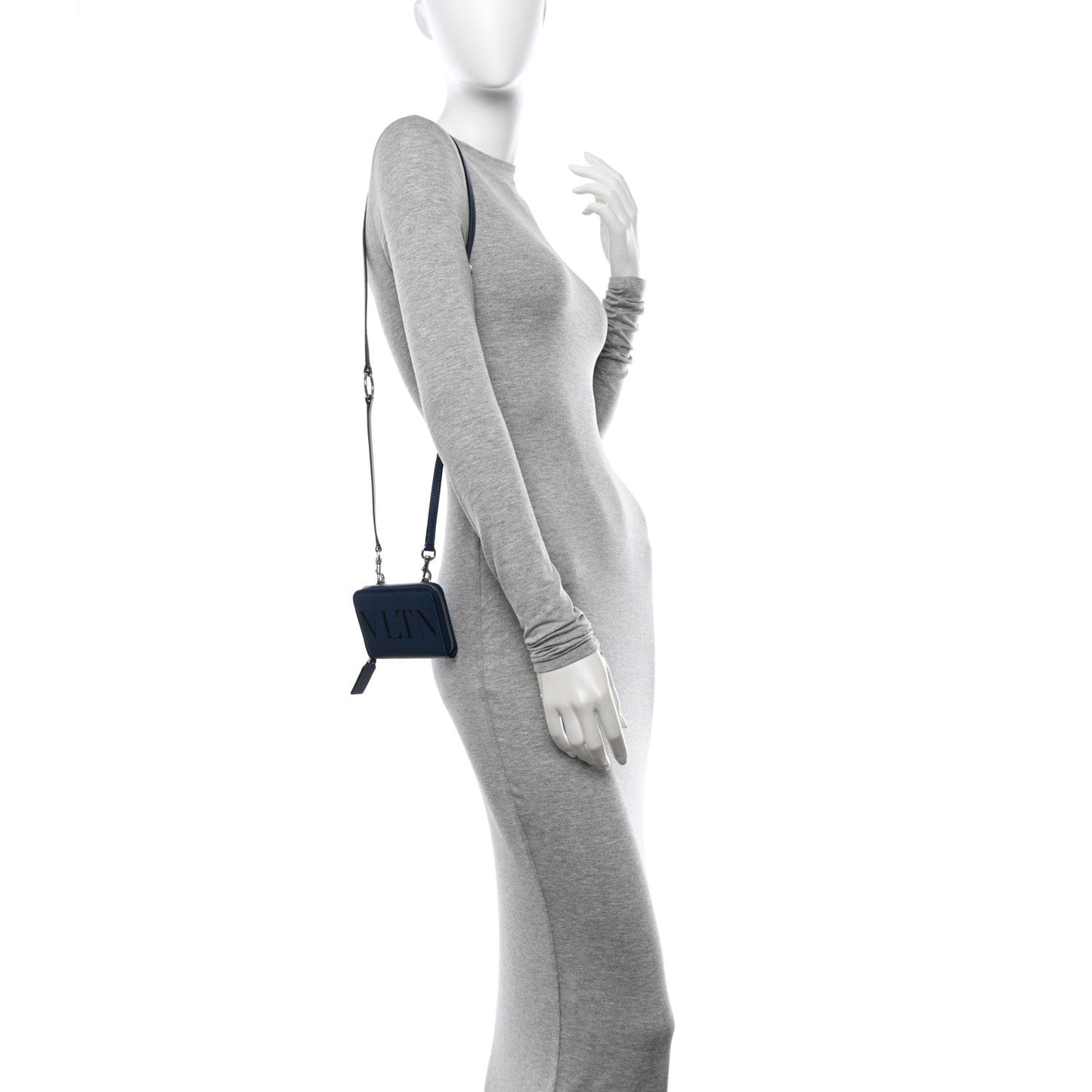 Calfskin VLTN Print Wallet Crossbody Bag Navy