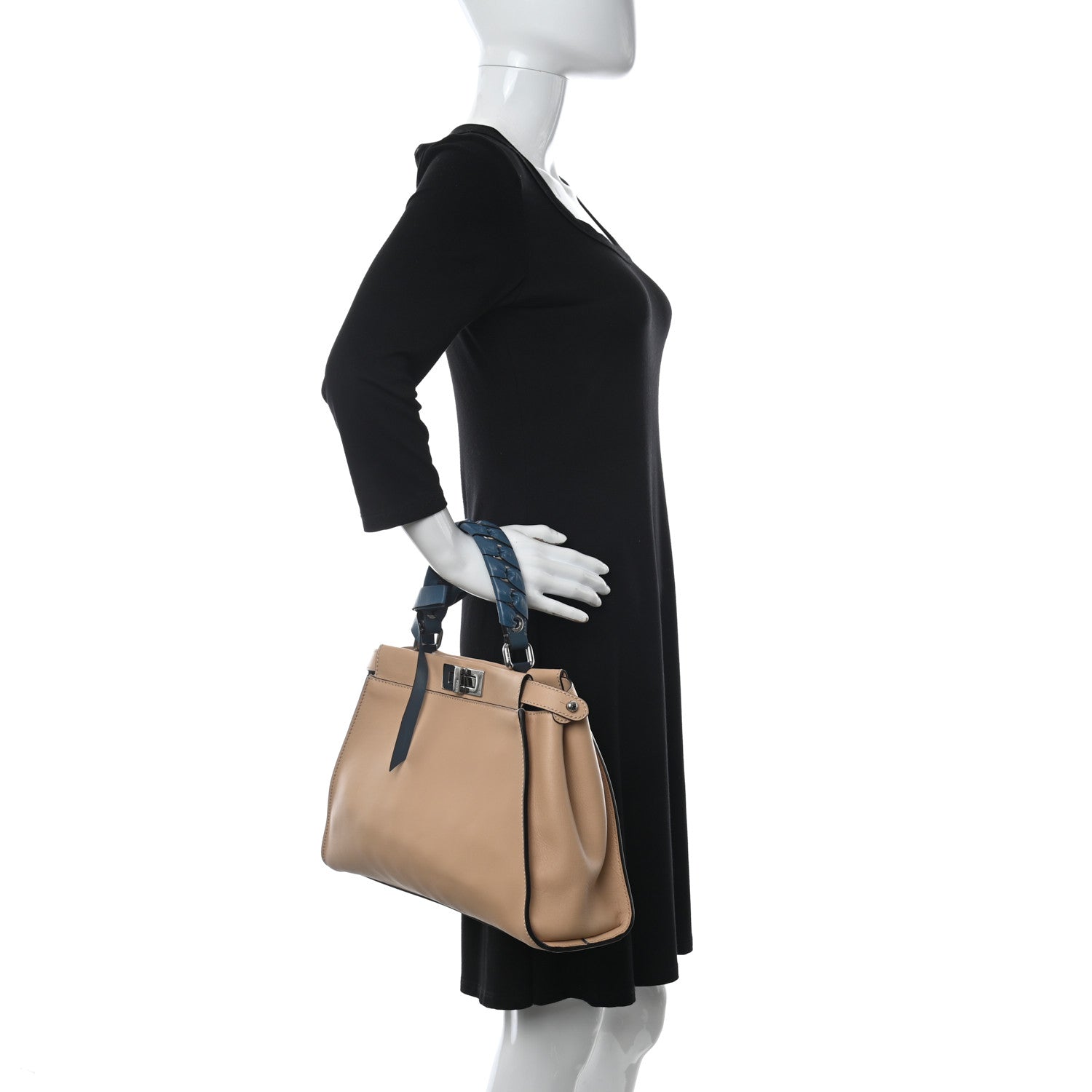 Fendi Vitello Seta Nappa Ribbon Medium Peekaboo Iconic Satchel Cuoio Tempesta 2 of 10