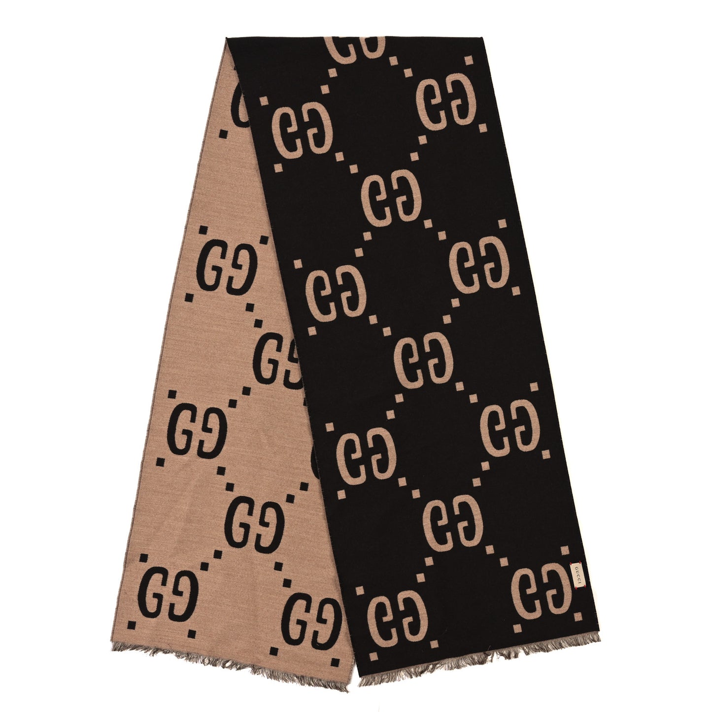 Wool Silk Monogram Jumbo GG Freedom Scarf Dark Brown Beige