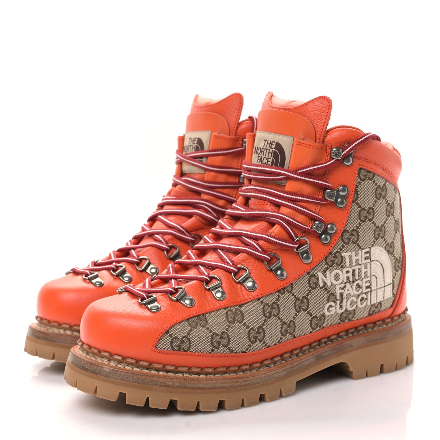 X THE NORTH FACE Monogram Textured Calfskin Mens Hiking Ankle Boots 9 Beige Ebony Deep Orange