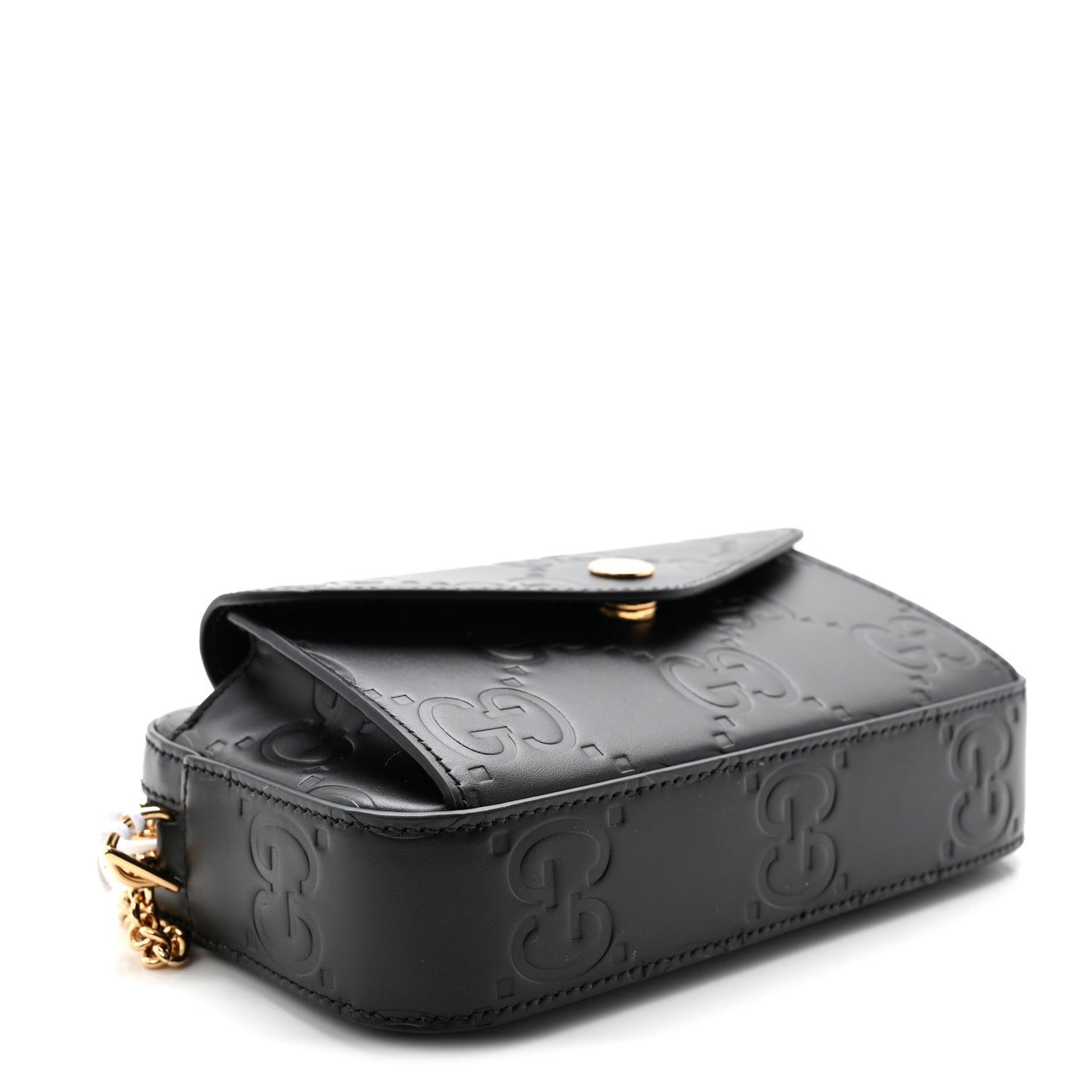 Calfskin GG Super Mini Debossed Chain Wallet Black