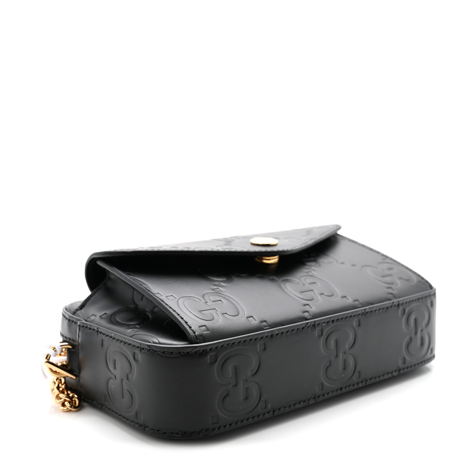 Gucci Calfskin GG Super Mini Debossed Chain Wallet Black 4 of 9