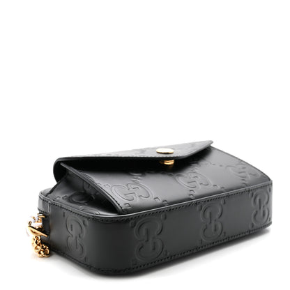 Gucci Calfskin GG Super Mini Debossed Chain Wallet Black 4 of 9