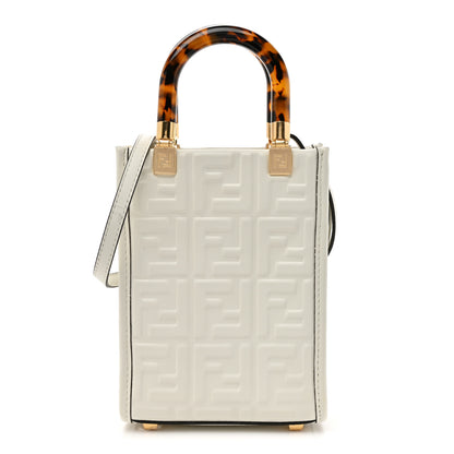 Fendi Vitello Plexiglass FF Embossed Mini Fendi Sunshine Shopper Tote White 1 of 11