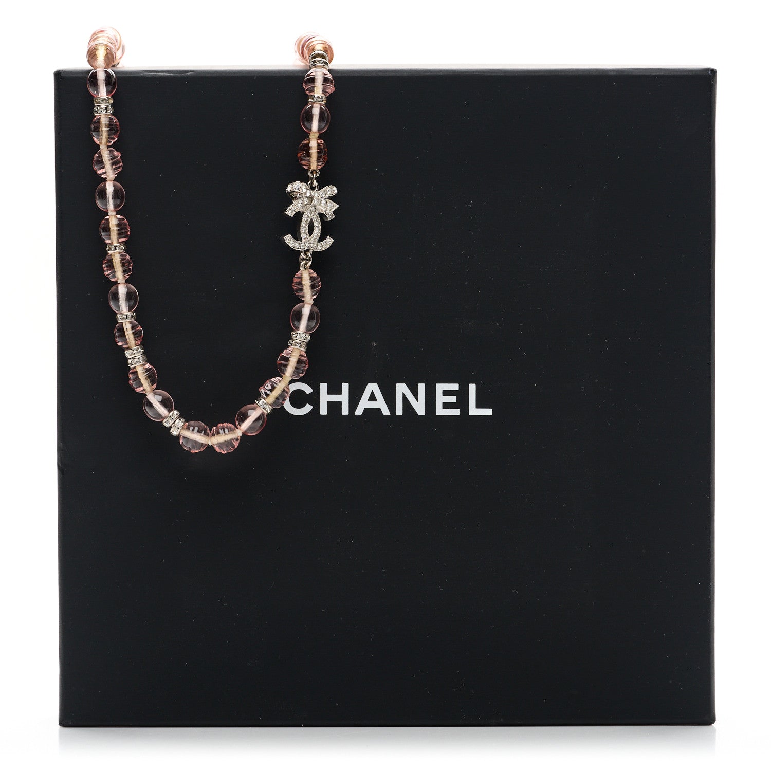 Chanel Resin Bead Crystal CC Bow Drop Choker Necklace Pink Silver 6 of 6