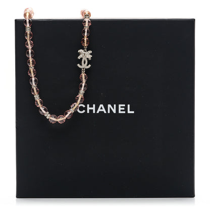 Chanel Resin Bead Crystal CC Bow Drop Choker Necklace Pink Silver 6 of 6