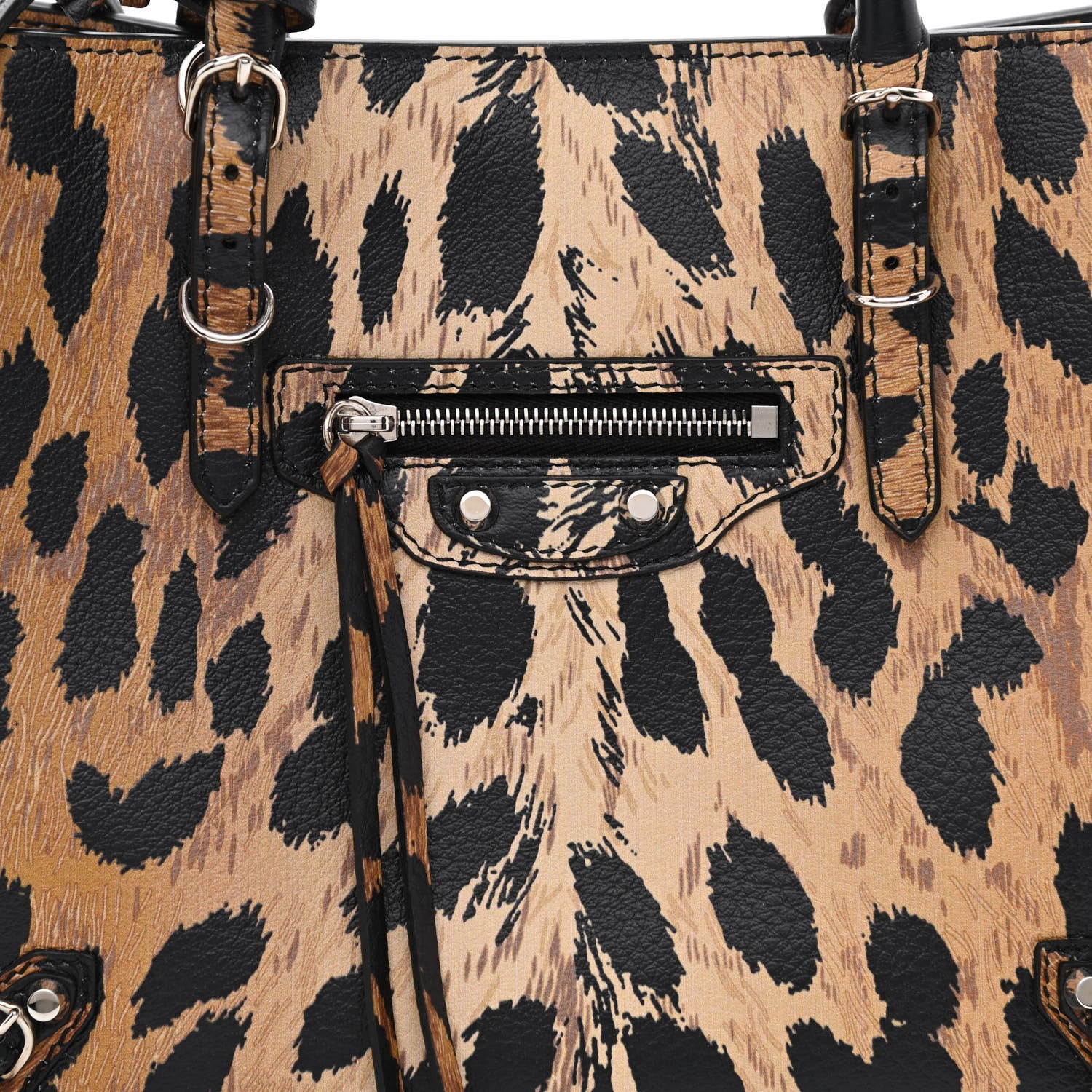 Balenciaga Grained Calfskin Leopard Print Papier Mini A4 Zip Around Tote Beige 9 of 15