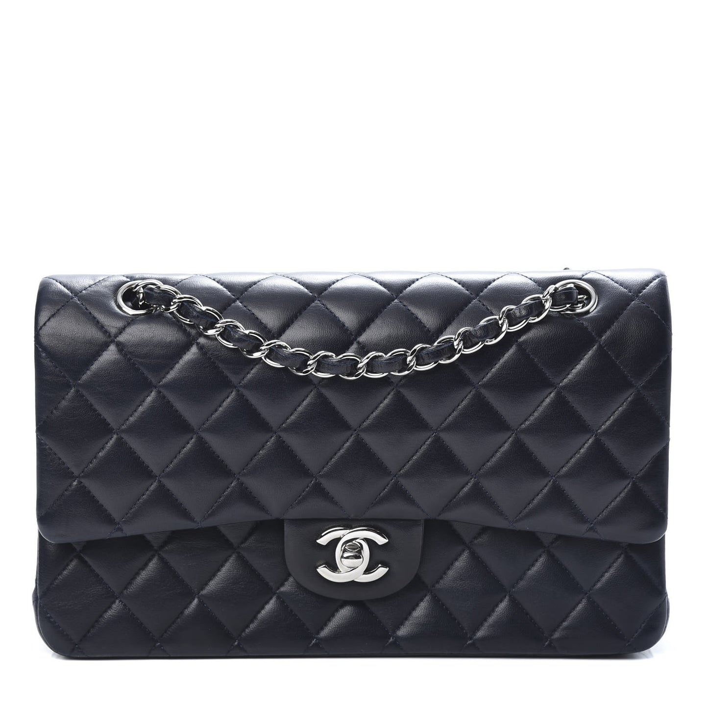 Lambskin Quilted Medium Double Flap Navy