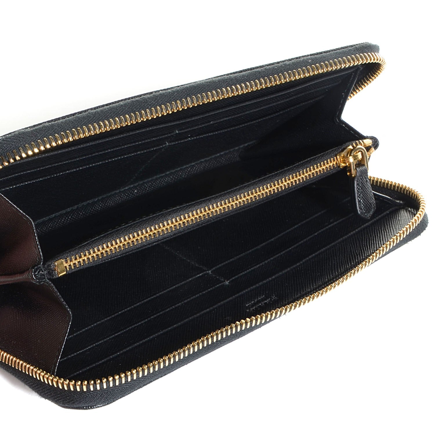 Prada Saffiano Metal Zip Around Wallet Nero Black 5 of 10