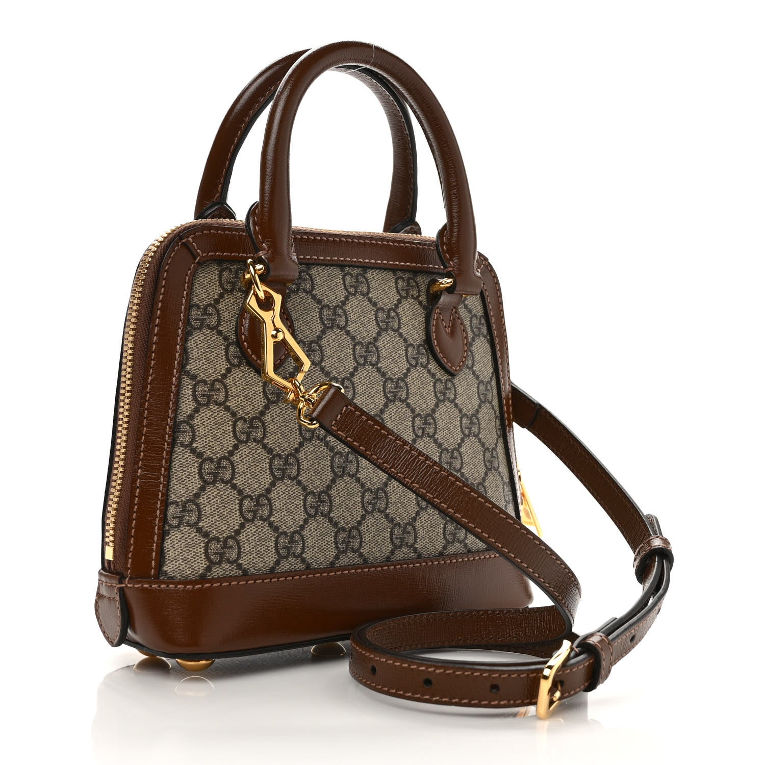 Gucci GG Supreme Monogram Azalea Calfskin Mini Horsebit 1955 Top Handle Bag Beige Ebony Brown Sugar 3 of 9